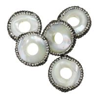 Arcilla Pave Abalorio, con Perlas cultivadas de agua dulce, Donut, con diamantes de imitación, 24x6mm, agujero:aproximado 8mm, 10PCs/Grupo, Vendido por Grupo