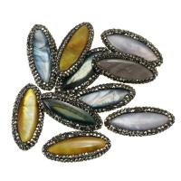 Clay Pave goutte, avec perle d'eau douce cultivée, oeil de cheval, avec strass, couleurs mélangées, 14-16x35-37x4mm, Trou:Environ 1mm, 10PC/lot, Vendu par lot