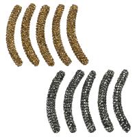 Clay Pave perles tube incurvé, Tube courbe, avec strass, couleurs mélangées, 10x41x6mm, Trou:Environ 1.5mm, 10PC/lot, Vendu par lot