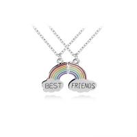 Zinc Alloy Puzzel vriendschap ketting, met 1.9lnch extender keten, Regenboog, Word beste vriend, silver plated, ovale keten & voor vrouw & glazuur, nikkel, lood en cadmium vrij, 39x24mm, Lengte Ca 17.7 inch, 2strengen/Stel, Verkocht door Stel