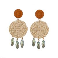 Cane Drop Earring, med Glas & Træ & Zinc Alloy, rustfrit stål ørering indlæg, Flad Rund, guldfarve belagt, for kvinde & facetteret, 33x67mm, Solgt af par