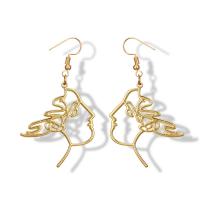 Boucles d'oreilles en alliage de zinc, fer boucle d'oreille crochet, Placage de couleur d'or, pour femme, sans plomb et cadmium, 37x61mm, Vendu par paire