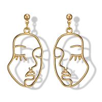 Boucles d'oreilles en alliage de zinc, acier inoxydable puce boucle d'oreille, Placage de couleur d'or, pour femme, sans plomb et cadmium, 22x46mm, Vendu par paire