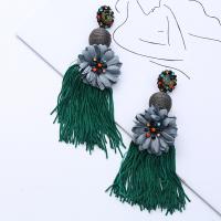 Doek Tassel Earring, met Katoen draad & Zinc Alloy, Bloem, gold plated, voor vrouw & met strass, meer kleuren voor de keuze, 45x140mm, Verkocht door pair