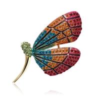 Broches en alliage de zinc, papillon, Placage de couleur d'or, pour femme & avec strass, sans plomb et cadmium, 37x60mm, Vendu par PC