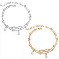 Zinc Alloy anklet, med Plastic Pearl, med 2.75inch extender kæde, forgyldt, oval kæde & for kvinde & 2-streng, flere farver til valg, nikkel, bly & cadmium fri, Solgt Per 7.87 inch Strand