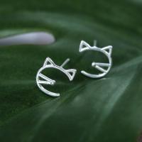 Boucle d'oreille bijoux en argent sterling, argent sterling 925, chat, pour femme, 10x10mm, Vendu par paire