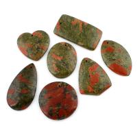 Unakit Anhänger, Unakite, gemischt, 42x41x7mm-33x60x7mm, Bohrung:ca. 1mm, 5PCs/Tasche, verkauft von Tasche