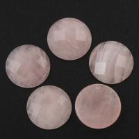 Rose Quartz Cabochon, Flat Round, platt baksida & fasetterad, 15x5mm, 5PC/Bag, Säljs av Bag