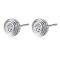 Mässing Stud Örhänge, Flat Round, platinerade, micro bana cubic zirconia & för kvinna, nickel, bly och kadmium gratis, 7x7mm, Säljs av Par