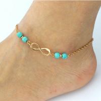 Mosiądz anklet, ze Turkus syntetyczny, ze 50mm przedłużeniami łańcuszka, Nieskończone, Platerowane w kolorze złota, owalne łańcucha & dla kobiety, bez zawartości niklu, ołowiu i kadmu, sprzedawane na około 7.9 cal Strand