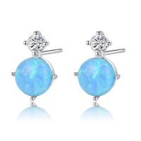 Messing Stud Earring, med opal, platineret, for kvinde & med cubic zirconia, flere farver til valg, nikkel, bly & cadmium fri, 8x11mm, Solgt af par