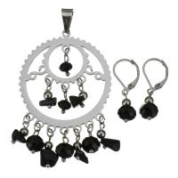 Roestvrij staal Sieraden set, hanger & oorbel, met Agaat & Kristal, voor vrouw & gefacetteerde, oorspronkelijke kleur, 39x60mm, 28mm, 8x14mm, Gat:Ca 5x8mm, Verkocht door Stel