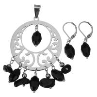 Stainless Steel Jewelry Set, függő & fülbevaló, -val Achát & Kristály, a nő & sokoldalú, az eredeti szín, 40x62mm, 31mm, 8x17mm, Lyuk:Kb 4x8mm, Által értékesített Set