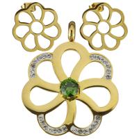 ROSTFRITT STÅL Smycken Set, hänge & örhänge, med rhinestone lera bana, Blomma, guldfärg pläterade, för kvinna, 36x43mm, 17.5x17.5mm, Hål:Ca 6mm, Säljs av Ställ