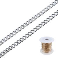 Roestvrij staal curb schakelketting, met kunststof spoel, verschillende grootte voor keus & kinketting, oorspronkelijke kleur, 25m/spool, Verkocht door spool