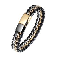 Cuir bracelet, avec acier inoxydable, Placage, unisexe & deux tons, noire, Vendu par Environ 8.3 pouce brin