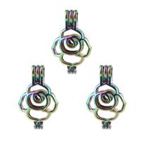 ottone Floating Locket Pendant, Fiore, placcato multicolore, per perline da 8 mm & Potrebbe essere aperto e le perline potrebbero essere messe dentro. & cavo, assenza di nichel,piombo&cadmio, 18x30mm, Foro:Appross. 2-3mm, 5PC/lotto, Venduto da lotto