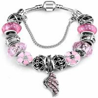 Zinc Alloy European armband, met messing ketting & Kristal & Lampwork, plated, Met Hanger & verschillende lengte voor keuze & slang keten & voor vrouw & glazuur & gefacetteerde & met strass, nikkel, lood en cadmium vrij, Verkocht door Strand