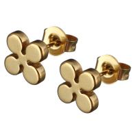 Roestvrij staal Stud Earrings, Bloem, gold plated, 9x9mm, 10paren/Lot, Verkocht door Lot