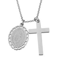 Collana in acciaio inossidabile, acciaio inox, with 2Inch extender chain, Gioielli Christian & catena ovale & per la donna, colore originale, 16.5x23mm, 17x29mm, 1.5mm, Venduto per Appross. 19 pollice filo