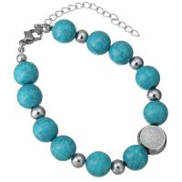 Fashion Turquoise Armbanden, Roestvrij staal, met Synthetische Turquoise, met 2Inch extender keten, Christian Jewelry & voor vrouw, oorspronkelijke kleur, 12mm, 10mm, Per verkocht Ca 6.5 inch Strand