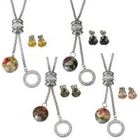 Parures de bijoux en acier inoxydable, Boucle d’oreille stud & collier de chaîne de chandail, avec porcelaine & argile & cristal, réglable & chaîne de boîte & modèles différents pour le choix & pour femme & facettes, 18x21mm, 16x21mm, 2.5mm, 9mm, Longueur Environ 23 pouce, Vendu par fixé