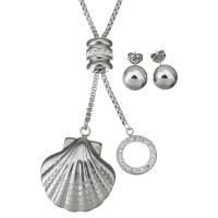 Set di gioielli in acciaio inox, Orecchino a bottone & Collana maglia a catena, with argilla, regolabile & catena di casella & per la donna, colore originale, 18x21mm, 33x37mm, 2.5mm, 10mm, Lunghezza Appross. 23 pollice, Venduto da set