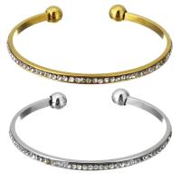 Bracelet en acier inoxydable, Placage, pour femme & avec strass, plus de couleurs à choisir, 3.5mm, 8mm, Diamètre intérieur:Environ 59x50mm, Vendu par PC