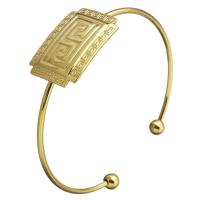 Brazalete del acero inoxidable, chapado en color dorado, para mujer, 28x20mm, 2mm, 6mm, diámetro interior:aproximado 62x55mm, Vendido por UD