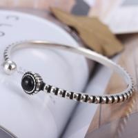 laiton bracelet manchette, avec agate noire, Plaqué de couleur d'argent, Réglable & pour femme, protéger l'environnement, sans nickel, plomb et cadmium, Diamètre intérieur:Environ 55mm, 10PC/lot, Vendu par lot