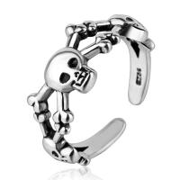 Messing Fingerring, Schädel, antik silberfarben plattiert, Einstellbar & unisex, frei von Nickel, Blei & Kadmium, Größe:8, 10PCs/Menge, verkauft von Menge