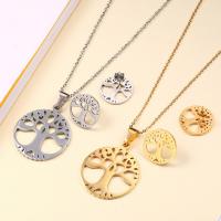 Roestvrij staal sieraden sets, oorbel & halsketting, Tree of Life, plated, ovale keten & voor vrouw, meer kleuren voor de keuze, 30x43mmuff0c17mm, Lengte Ca 19.6 inch, Verkocht door Stel