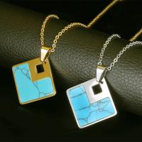 Roestvrij staal sieraden sets, oorbel & halsketting, met Synthetische Turquoise, Plein, plated, ovale keten & voor vrouw, meer kleuren voor de keuze, 32x38mm,16mm, Lengte Ca 17.7 inch, Verkocht door Stel