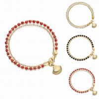 alliage de zinc bracelet, avec chaîne de fer & cristal, Placage de couleur d'or, chaîne Rolo & styles différents pour le choix & pour femme & 2 fils, sans plomb et cadmium, 21cm, Vendu par Environ 8 pouce brin