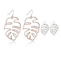 Sinc Alloy Earrings, iarann Hook earring, Leaf, plátáilte, do bhean, dathanna níos mó le haghaidh rogha, luaidhe & caidmiam saor in aisce, 34x64mm, Díolta De réir Péire