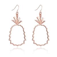 Boucles d'oreilles en alliage de zinc, fer boucle d'oreille crochet, ananas, Placage de couleur d'or, pour femme, sans plomb et cadmium, 34x80mm, Vendu par paire