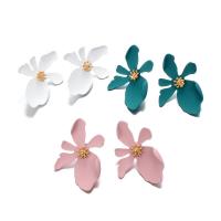 Zinc Alloy Stud Earring, med Polymer Clay, rustfrit stål ørering indlæg, Flower, forgyldt, for kvinde, flere farver til valg, bly & cadmium fri, 37x48mm, Solgt af par