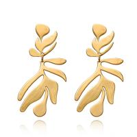 Boucles d'oreilles en alliage de zinc, acier inoxydable puce boucle d'oreille, Placage de couleur d'or, pour femme, sans plomb et cadmium, 30x58mm, Vendu par paire