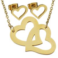 Roestvrij staal sieraden sets, oorbel & halsketting, Hart, gold plated, ovale keten & voor vrouw, 25x23mm, 1.5mm, 10x8mm, Lengte Ca 17 inch, Verkocht door Stel