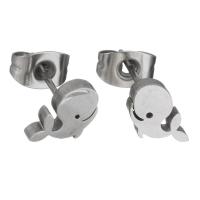 Roestvrij staal Stud Earrings, Haai, voor vrouw, oorspronkelijke kleur, 7x6.50mm, 12paren/Lot, Verkocht door Lot