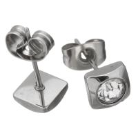 Stainless Steel Stud Øreringe, Square, for kvinde & med rhinestone, oprindelige farve, 6x6mm, 12par/Lot, Solgt af Lot