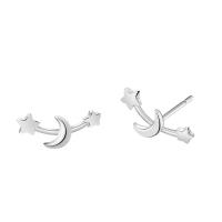 Pendientes de Perno de Aleación de Zinc, acero inoxidable aguja de pendiente, Luna y estrella, chapado en color de plata, para mujer, libre de plomo & cadmio, 8-12mm, Vendido por Par