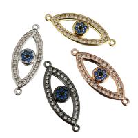 Messing smykker Connector, Evil Eye, forgyldt, Micro Pave cubic zirconia & 1/1 løkke, flere farver til valg, 25x10x3mm, Hole:Ca. 1mm, 10pc'er/Lot, Solgt af Lot