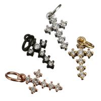 Ottone croce pendenti, placcato, Micro spianare cubic zirconia, nessuno, 7x13x3mm, Foro:Appross. 3mm, 20PC/lotto, Venduto da lotto