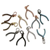 Messing hanger met micro-paved kubieke zirconia's, Tang, plated, micro pave zirconia, meer kleuren voor de keuze, 11x18x2mm, Gat:Ca 3mm, 20pC's/Lot, Verkocht door Lot