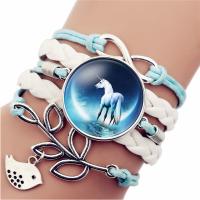 Zinc Alloy gecombineerde Armband, met Gewaxt Hemp Cord & PU & Glas, met 5cm extender keten, plated, tijd gem sieraden & verschillende stijlen voor de keuze & voor vrouw & 5 streng & sticker, lood en cadmium vrij, 27mm, Per verkocht Ca 6.5 inch Strand