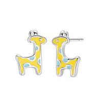 Brass Stud Earring Deer real silver plated for woman & enamel nickel lead & cadmium free 8-12mm Sold By Pair