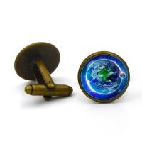 Zinc Alloy Cufflinks with Glass Flat Round plated time gem jewelry & Unisex & decal lead & cadmium free Sold By Pair