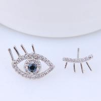 laiton Boucles d’oreilles asymétriques stud, œil, Plaqué de platine, pavé de micro zircon & pour femme, protéger l'environnement, sans nickel, plomb et cadmium, 15x10mm-10x7mm, Vendu par paire